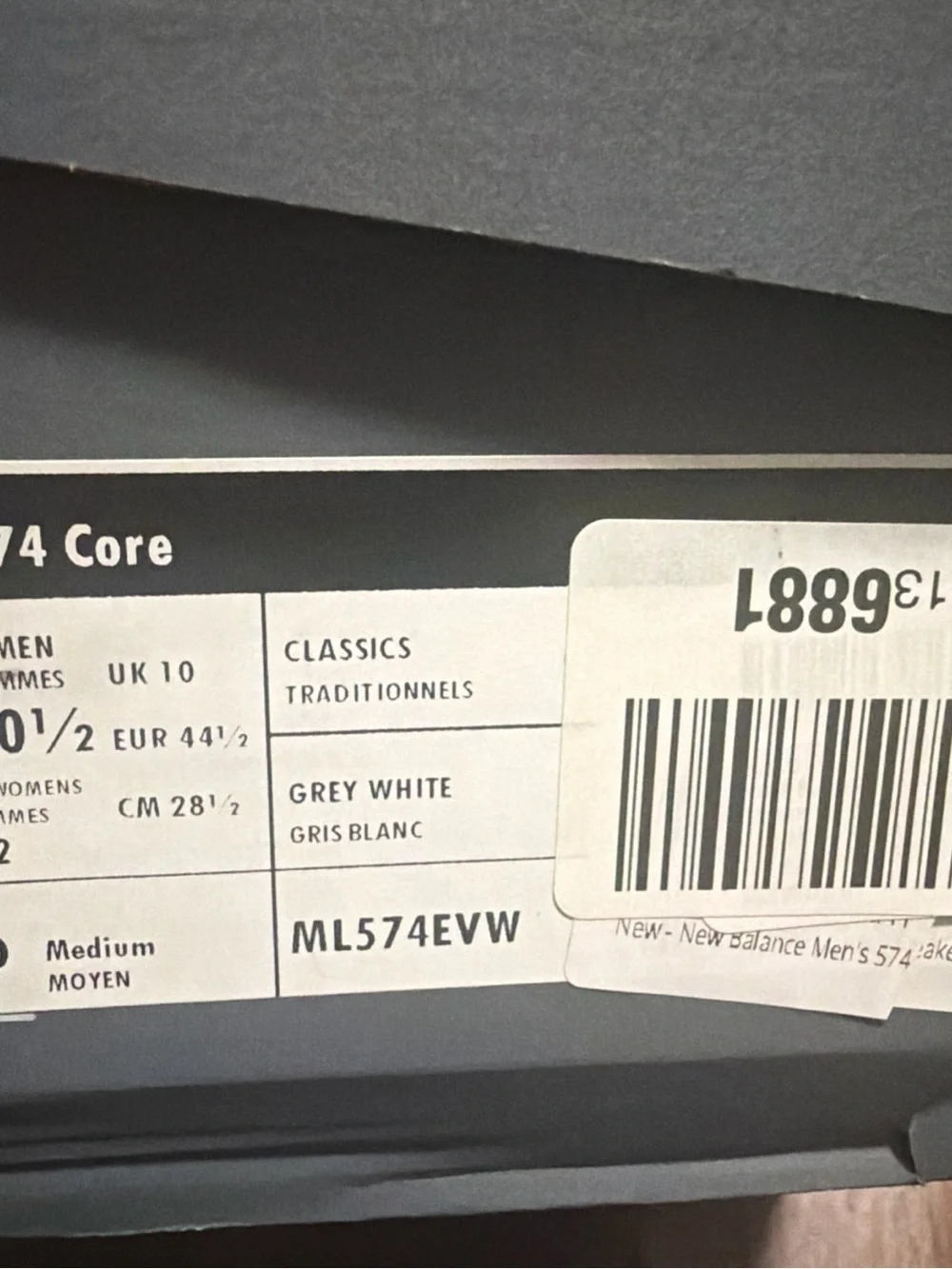 New Balance 574 Core Men’s Sz 10.5 Nimbus cloud / white Lifestyle Shoes ML574EVW
